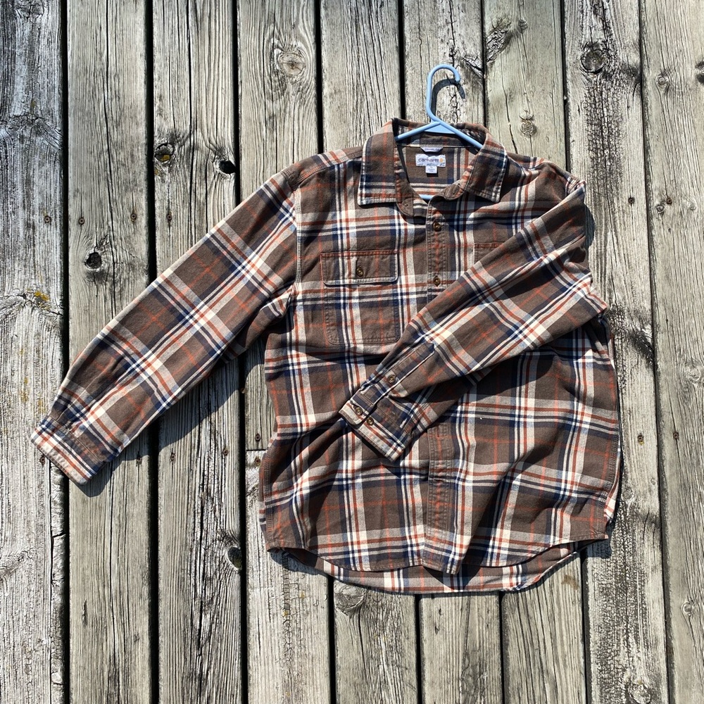Carhartt Men's Casual Plaid Shirt - Brown and Cream
